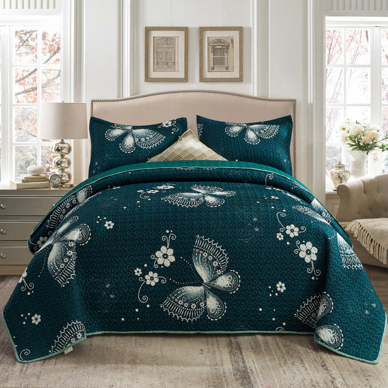 August Grove® Van Winkle Dark Grey Microfiber 3 Piece Coverlet